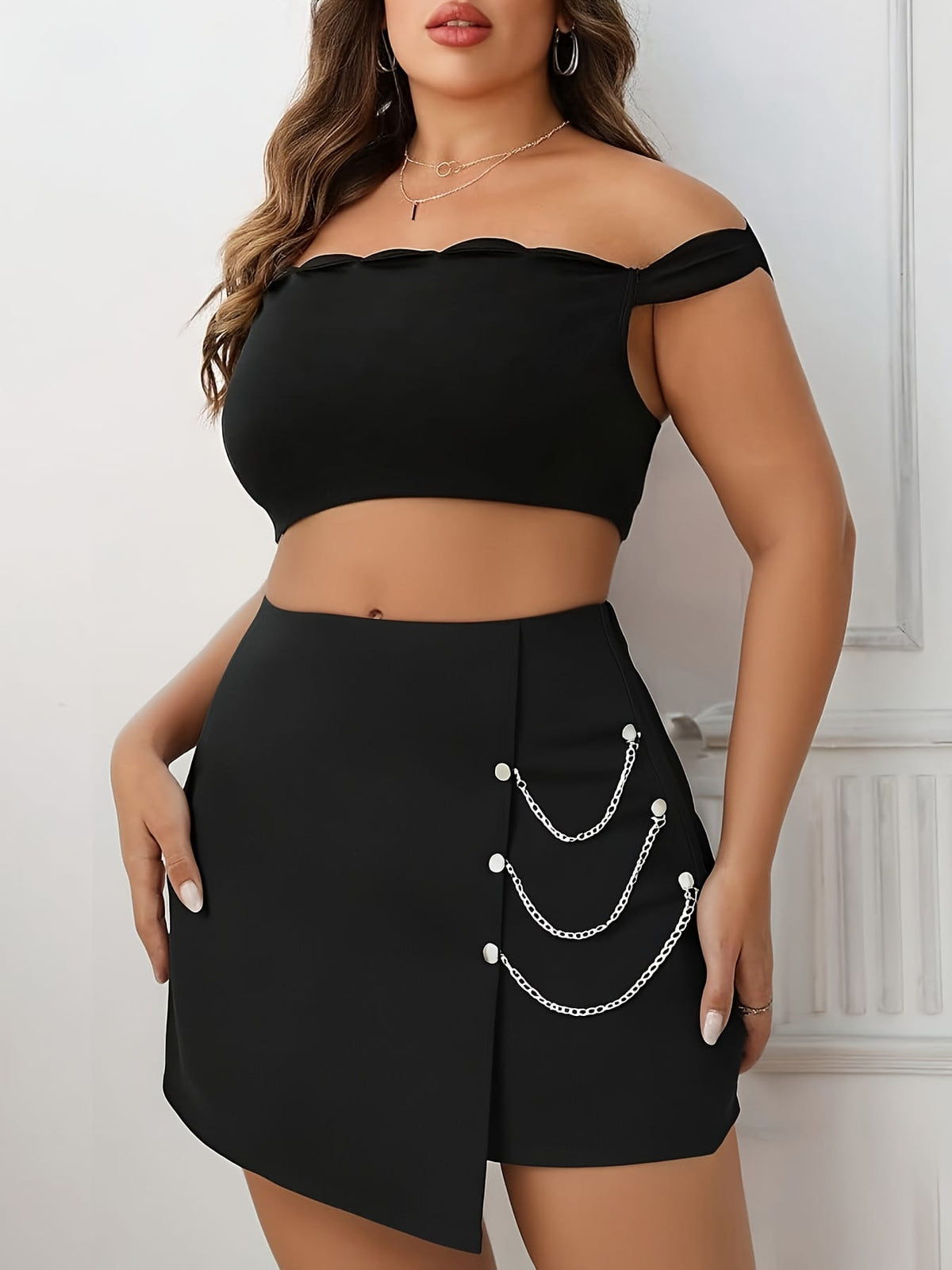 jkthpu-45 Chic Plus Size High Waisted Long Casual Skirt