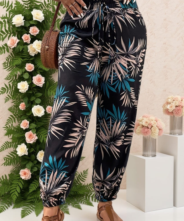 jkthpu-45 Trousers Chic Plus Size HighWaisted Printed Tapered Pants