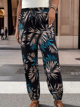 jkthpu-45 Trousers Chic Plus Size HighWaisted Printed Tapered Pants