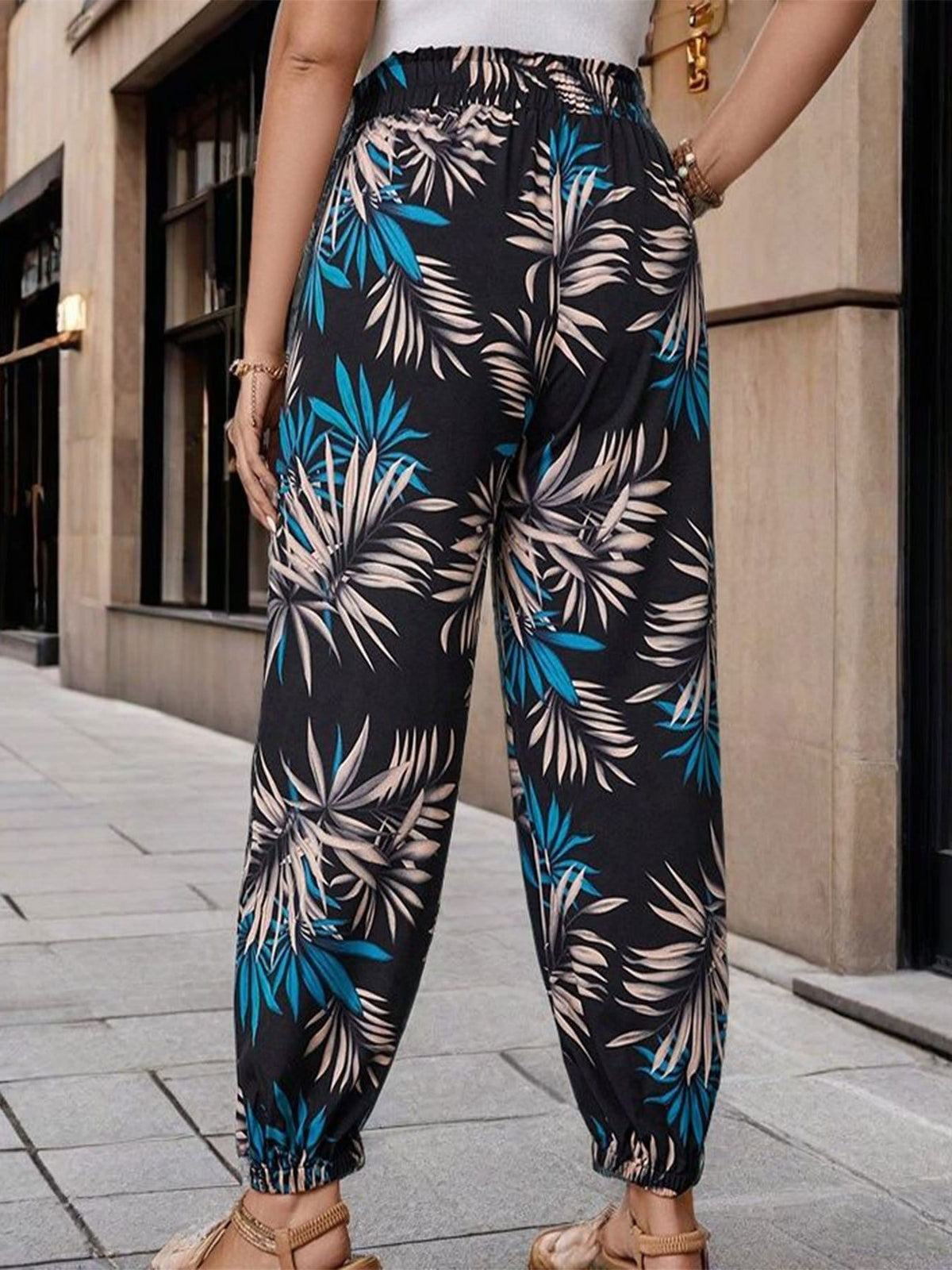 jkthpu-45 Trousers Chic Plus Size HighWaisted Printed Tapered Pants