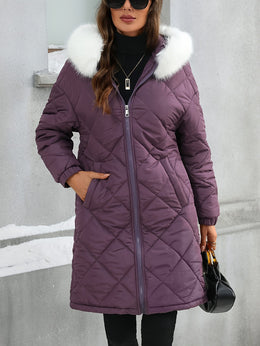 jkthpu-45 Chic Plus Size Hooded ZipUp FallWinter Elegant Jacket