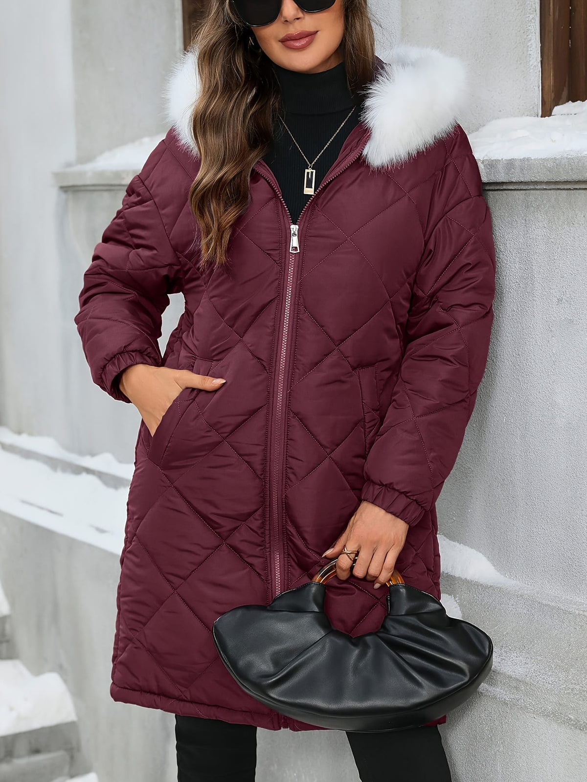 jkthpu-45 Chic Plus Size Hooded ZipUp FallWinter Elegant Jacket