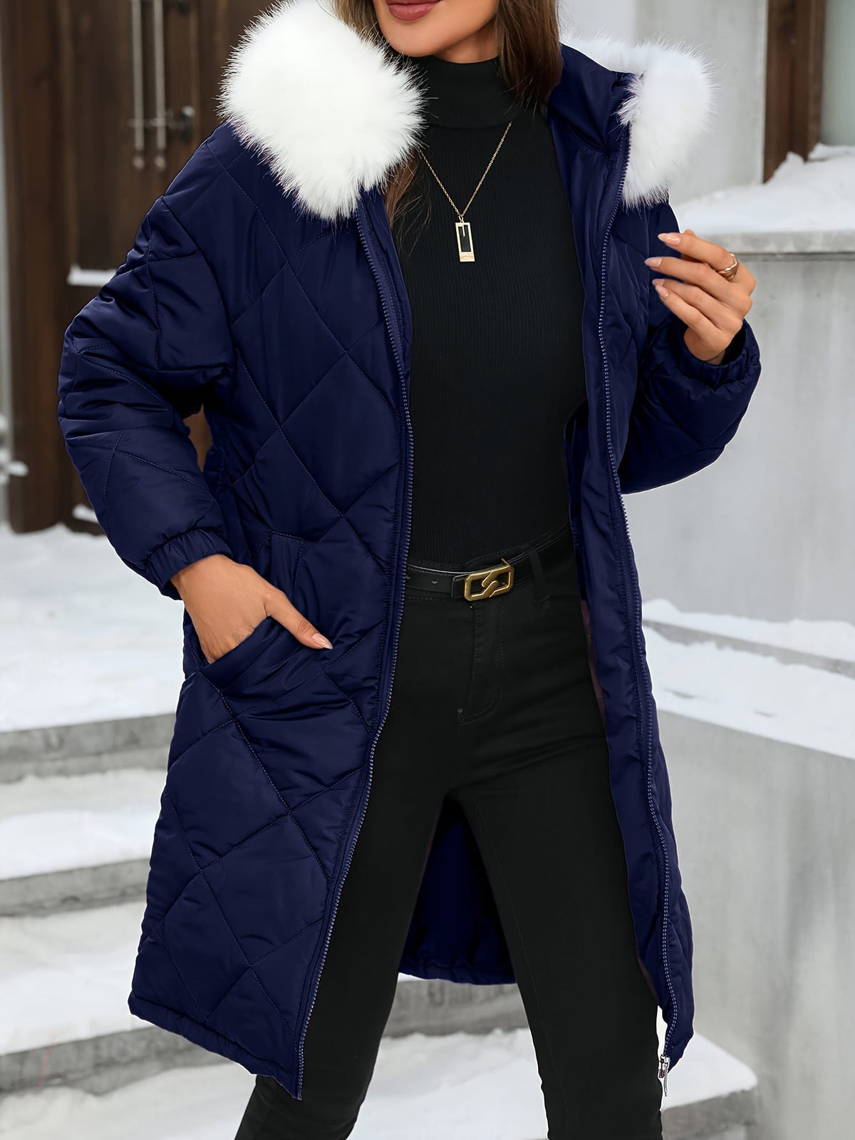 jkthpu-45 Chic Plus Size Hooded ZipUp FallWinter Elegant Jacket