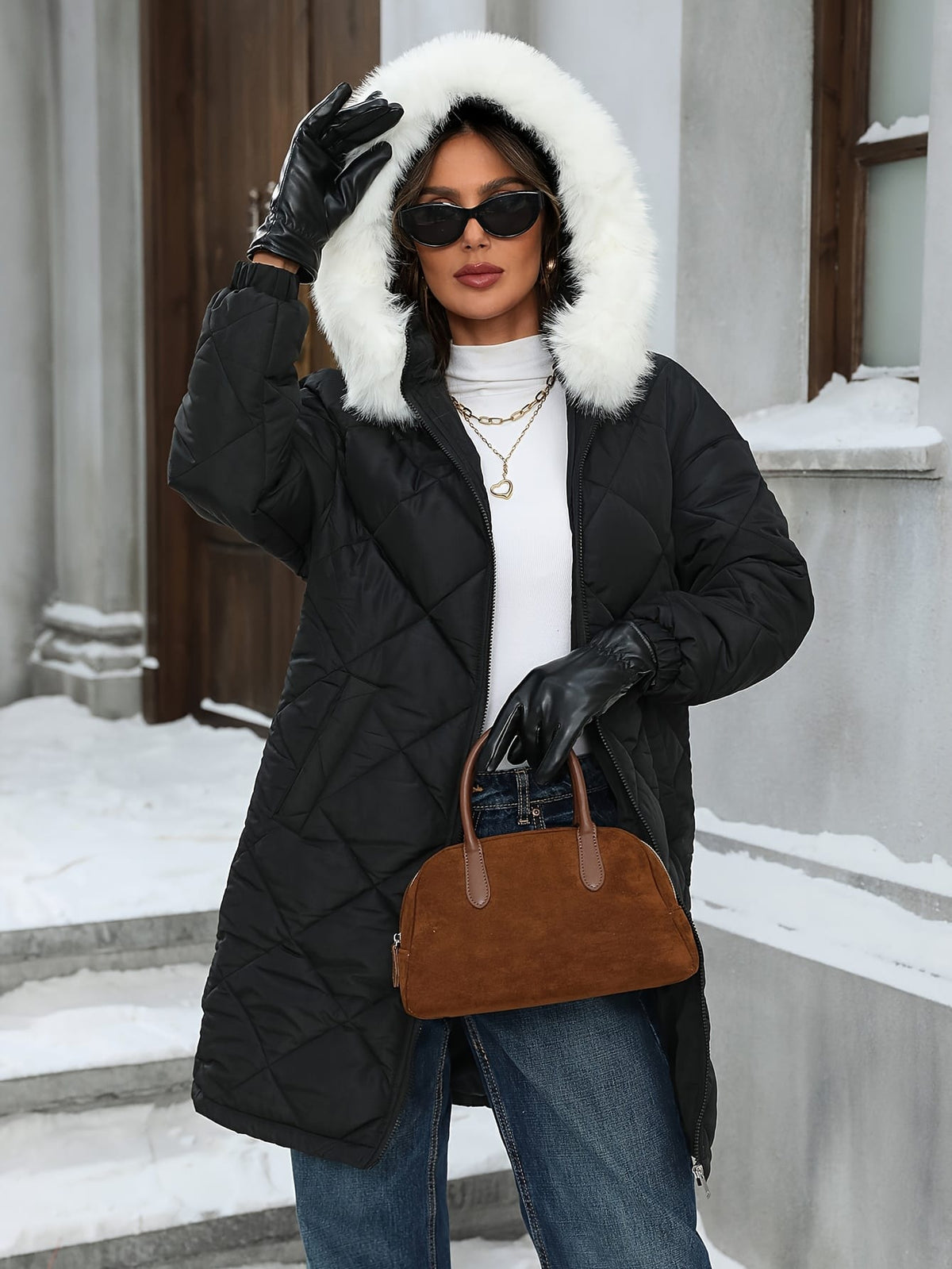 jkthpu-45 Chic Plus Size Hooded ZipUp FallWinter Elegant Jacket