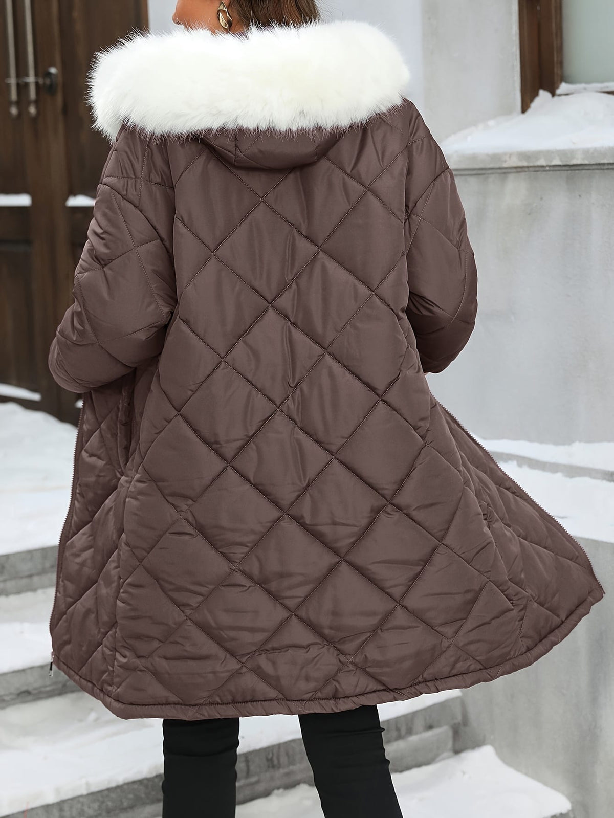 jkthpu-45 Chic Plus Size Hooded ZipUp FallWinter Elegant Jacket