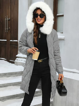 jkthpu-45 Chic Plus Size Hooded ZipUp FallWinter Elegant Jacket