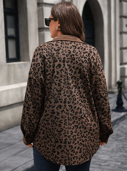 KissICON Chic Plus Size Leopard Corduroy Blazer Seasonless Style