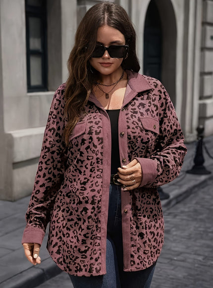 KissICON Chic Plus Size Leopard Corduroy Blazer Seasonless Style