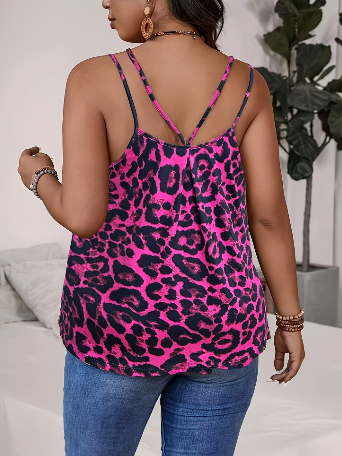 jkthpu-45 Chic Plus Size Leopard Print Summer Camisole