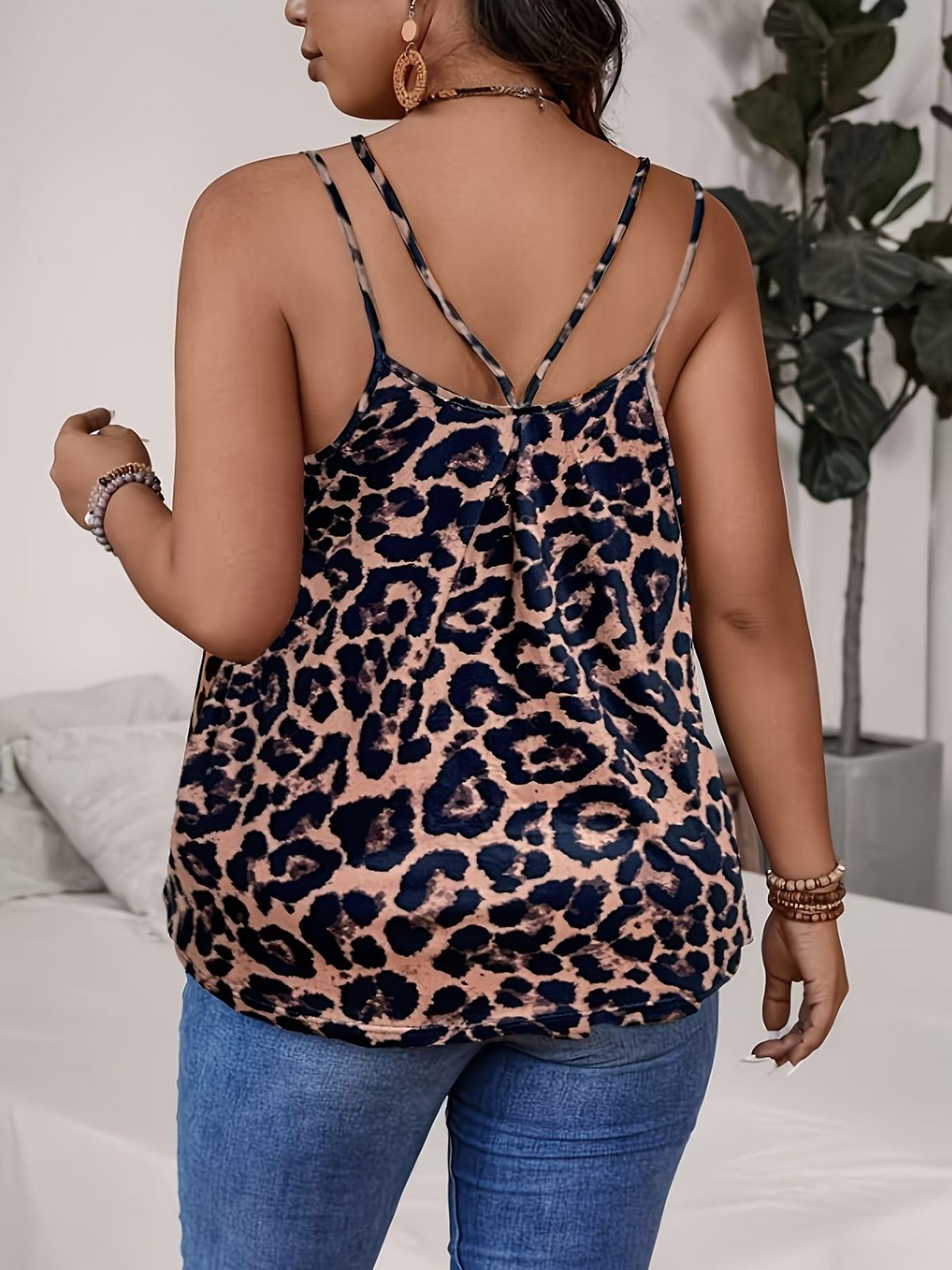 jkthpu-45 Chic Plus Size Leopard Print Summer Camisole