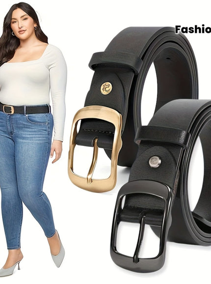 jkthpu-45 Chic Plus Size PU Belt Oval Gold Buckle for Work  Campus