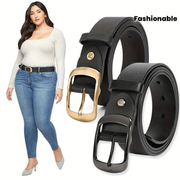 jkthpu-45 Chic Plus Size PU Belt Oval Gold Buckle for Work  Campus