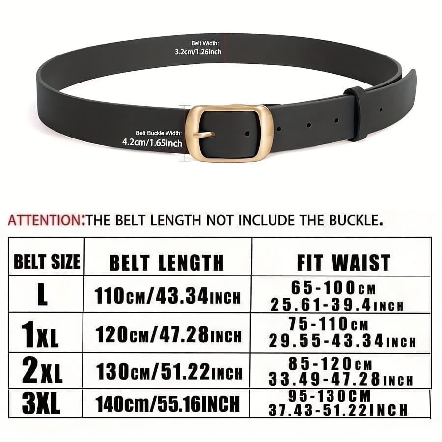 jkthpu-45 Chic Plus Size PU Belt Oval Gold Buckle for Work  Campus
