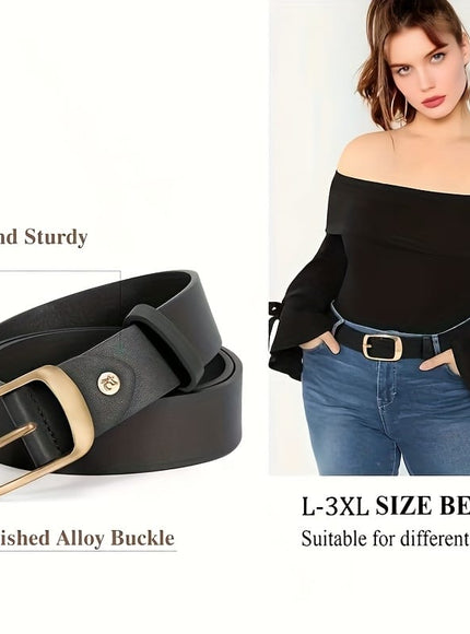 jkthpu-45 Chic Plus Size PU Belt Oval Gold Buckle for Work  Campus