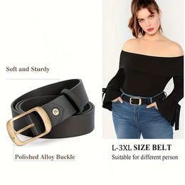 jkthpu-45 Chic Plus Size PU Belt Oval Gold Buckle for Work  Campus