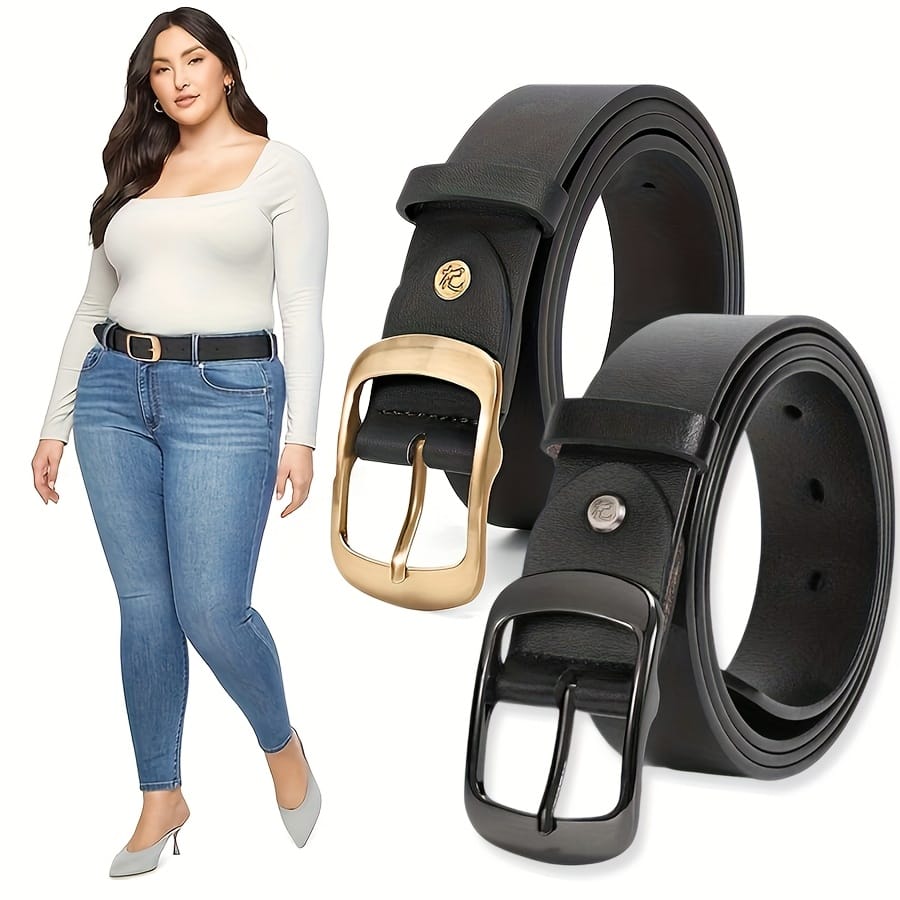 jkthpu-45 Chic Plus Size PU Belt Oval Gold Buckle for Work  Campus