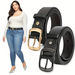 jkthpu-45 Chic Plus Size PU Belt Oval Gold Buckle for Work  Campus