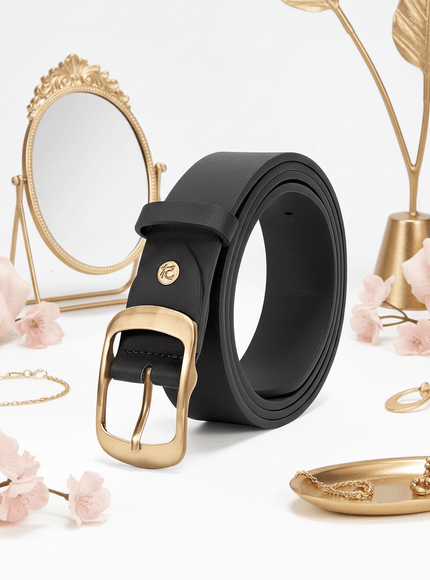 jkthpu-45 Chic Plus Size PU Belt Oval Gold Buckle for Work  Campus