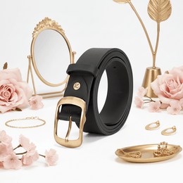 jkthpu-45 Chic Plus Size PU Belt Oval Gold Buckle for Work  Campus