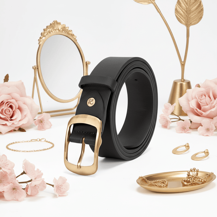 Chic Plus Size PU Belt Oval Gold Buckle for Work  Campus