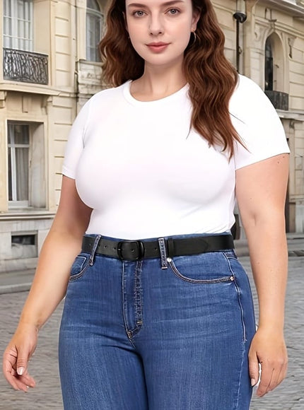 jkthpu-45 Chic Plus Size PU Belt Oval Gold Buckle for Work  Campus