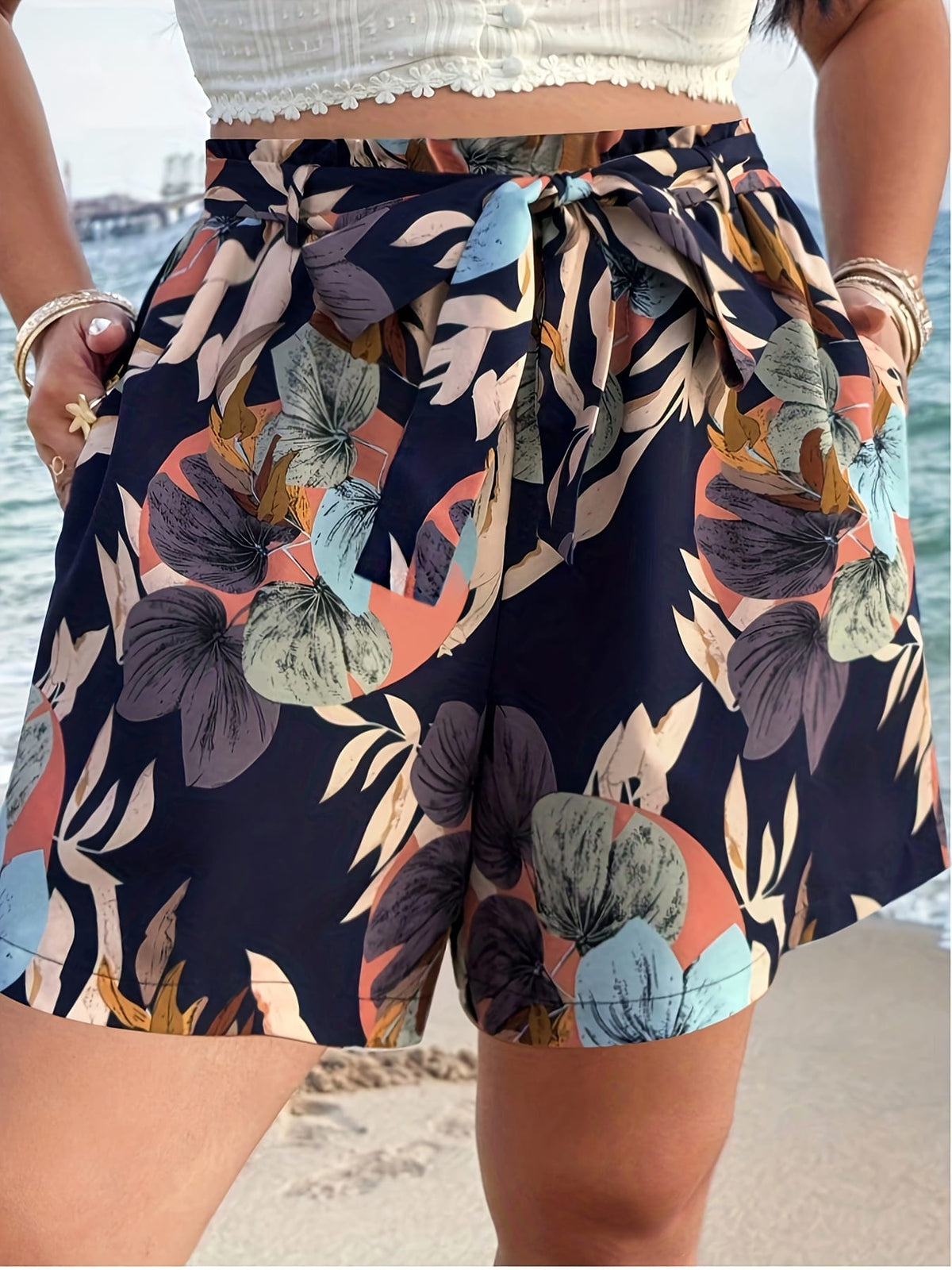 jkthpu-45 Chic Plus Size Relaxed Vacation Style Shorts