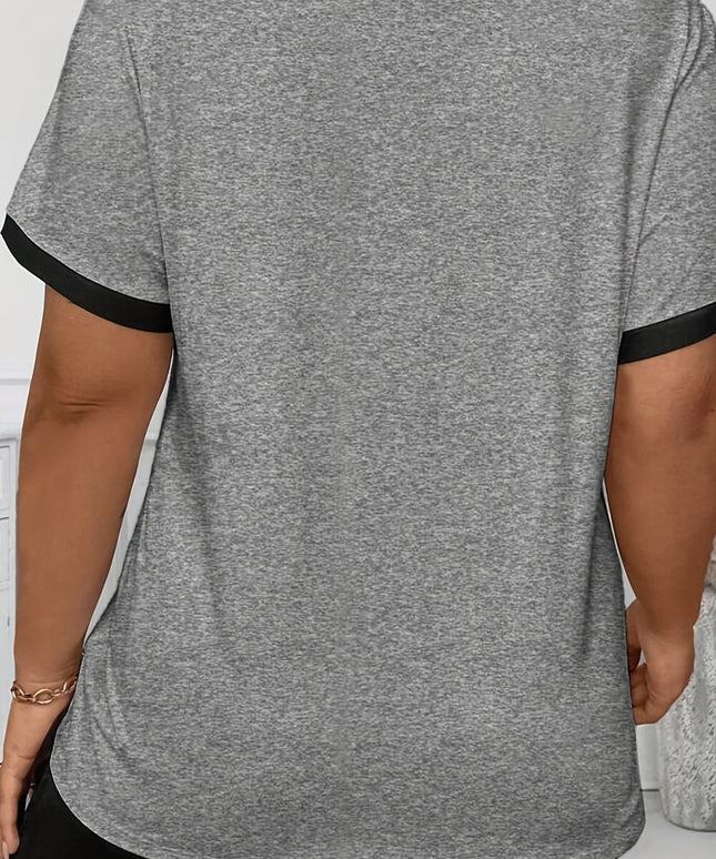 jkthpu-45 Chic Plus Size Short Sleeve Top for Women