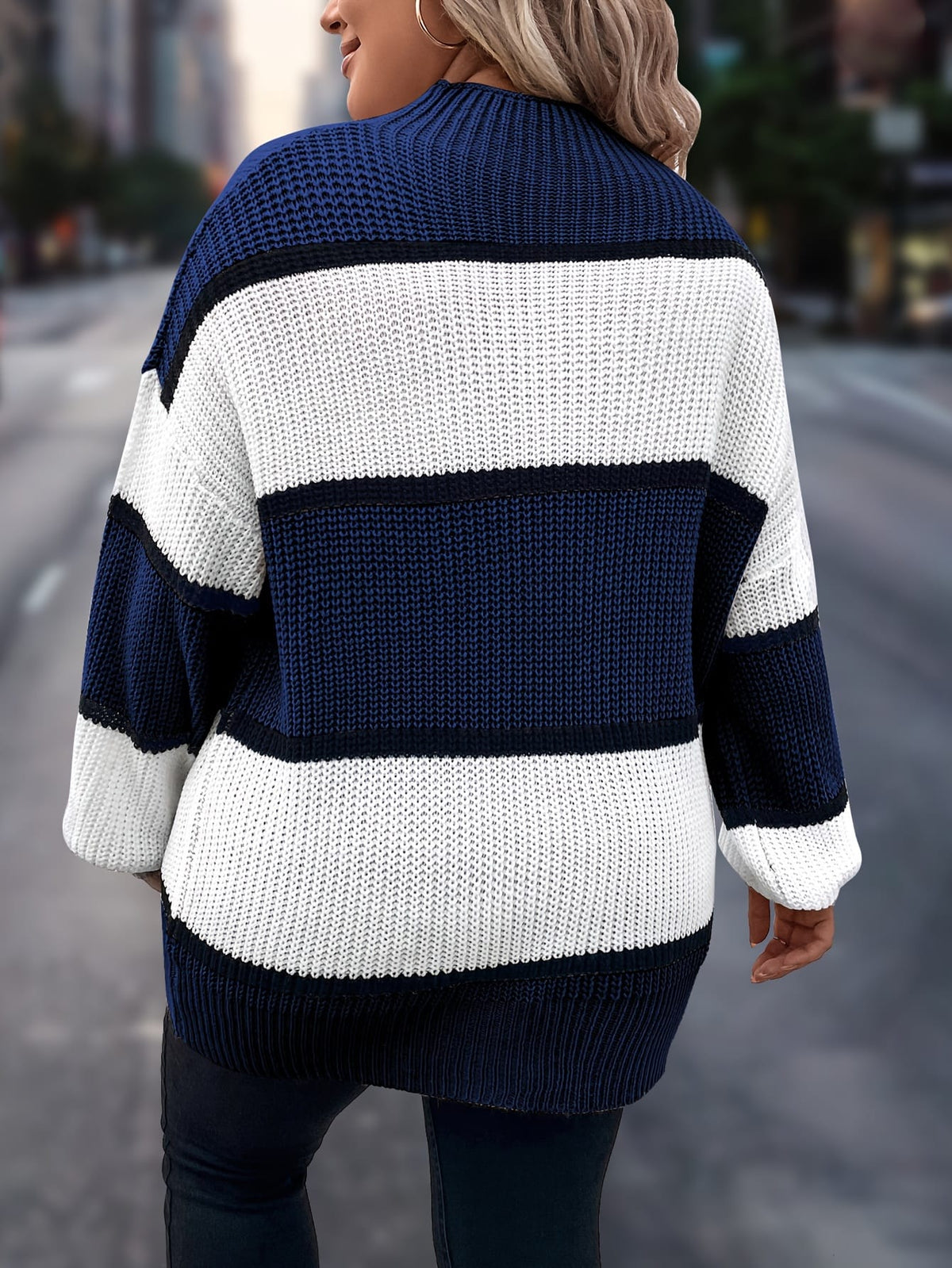jkthpu-45 Chic Plus-Size Striped Sweater for Women - Cozy
