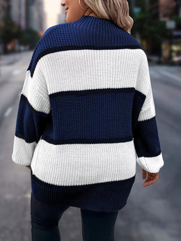 jkthpu-45 Chic Plus-Size Striped Sweater for Women - Cozy