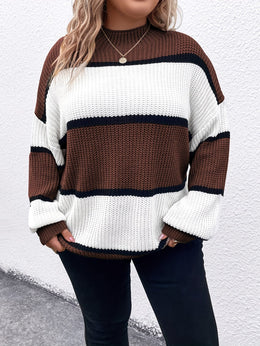 jkthpu-45 Chic Plus-Size Striped Sweater for Women - Cozy