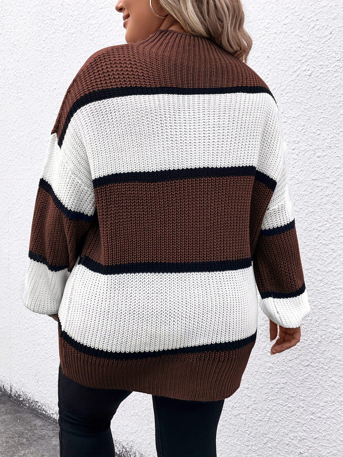 jkthpu-45 Chic Plus-Size Striped Sweater for Women - Cozy