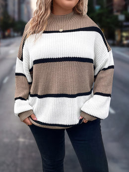jkthpu-45 Chic Plus-Size Striped Sweater for Women - Cozy