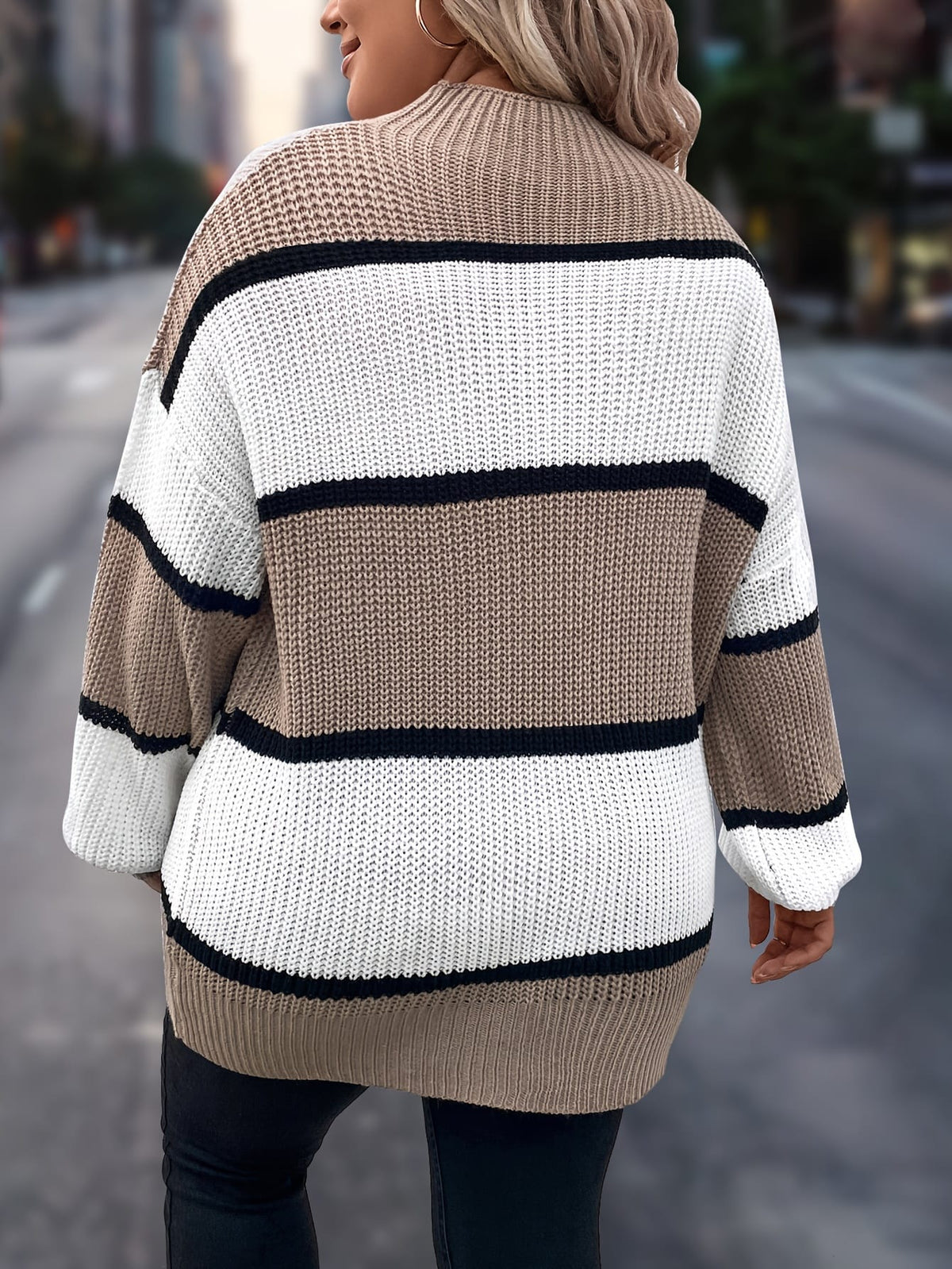 jkthpu-45 Chic Plus-Size Striped Sweater for Women - Cozy