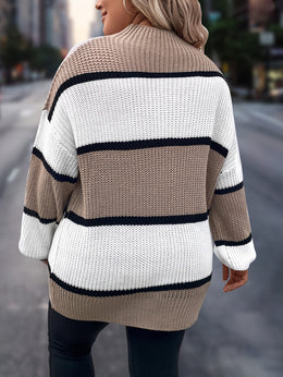 jkthpu-45 Chic Plus-Size Striped Sweater for Women - Cozy