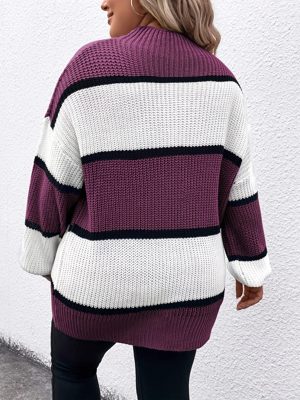 jkthpu-45 Chic Plus-Size Striped Sweater for Women - Cozy
