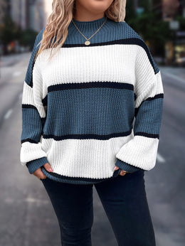 jkthpu-45 Chic Plus-Size Striped Sweater for Women - Cozy