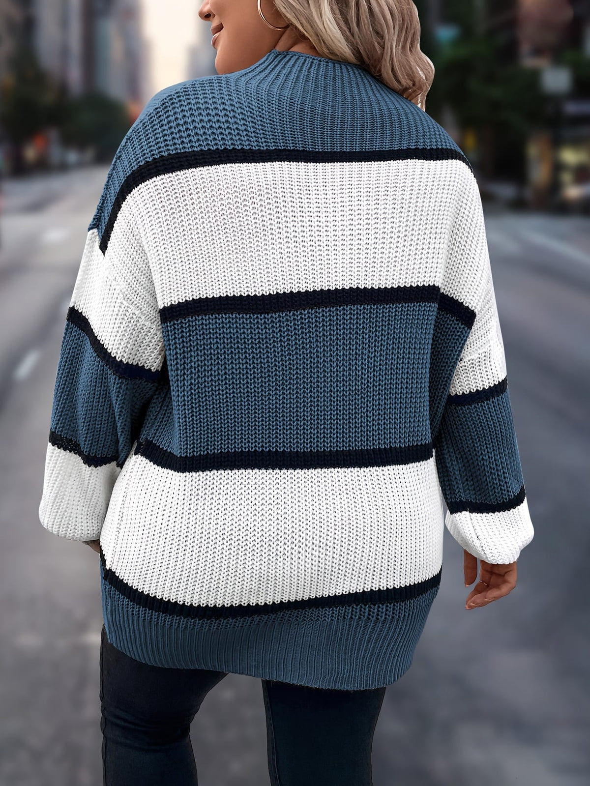 jkthpu-45 Chic Plus-Size Striped Sweater for Women - Cozy