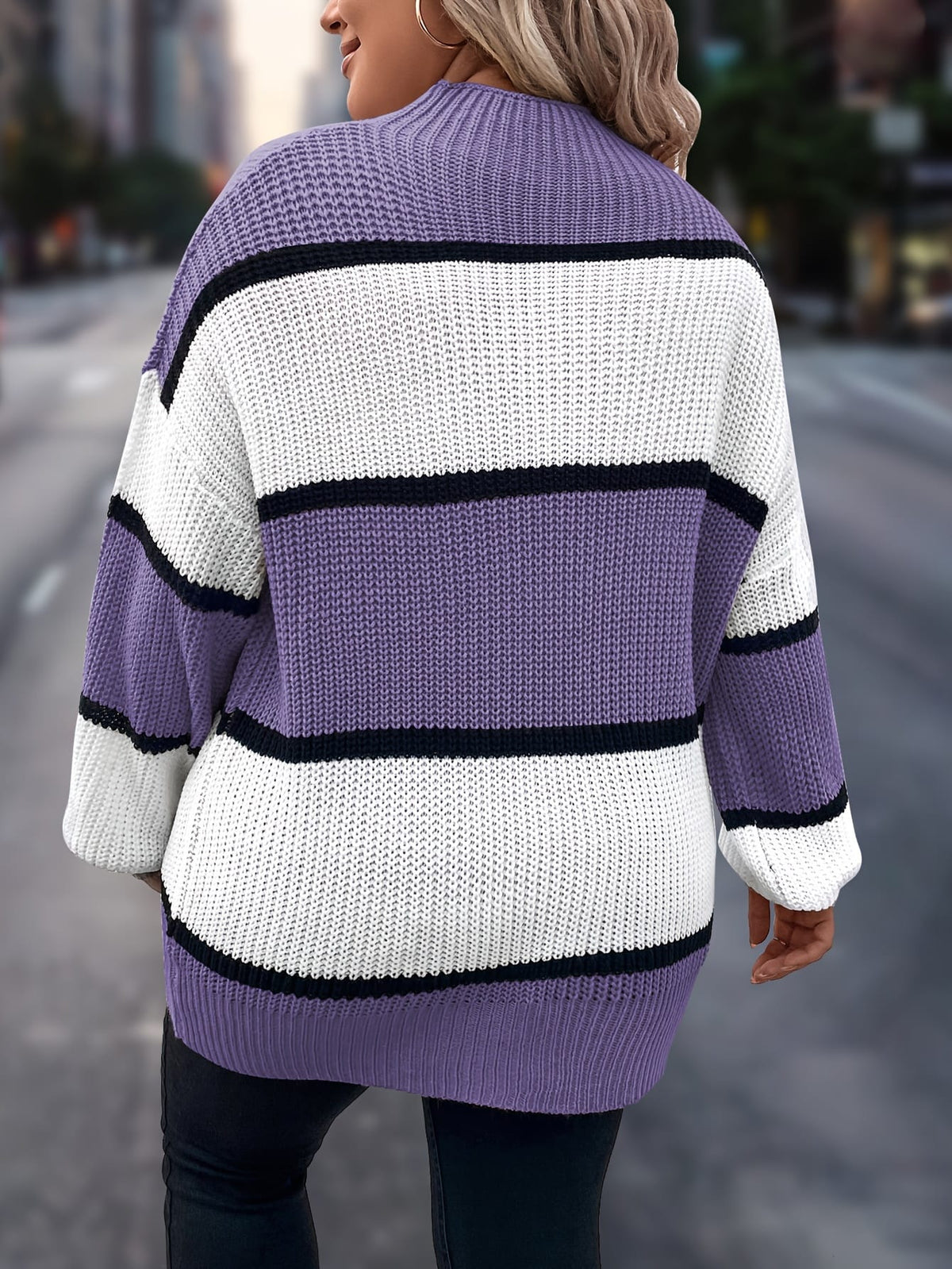 jkthpu-45 Chic Plus-Size Striped Sweater for Women - Cozy