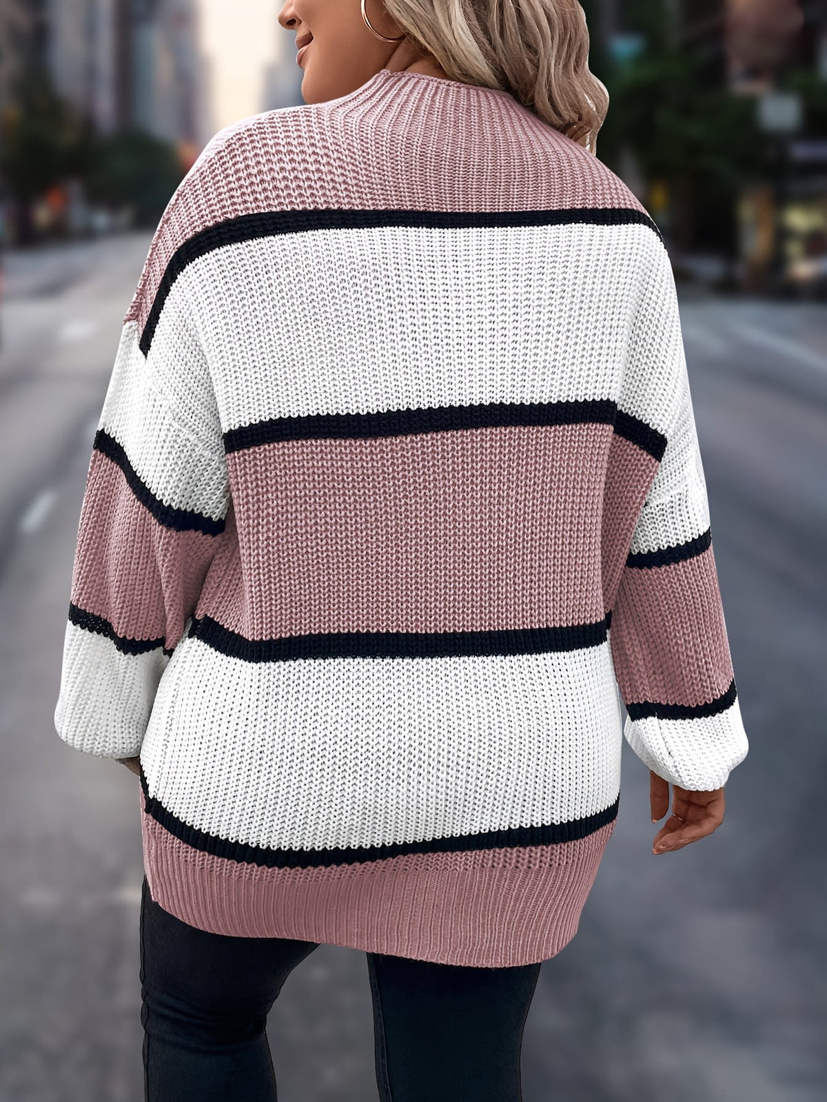 jkthpu-45 Chic Plus-Size Striped Sweater for Women - Cozy