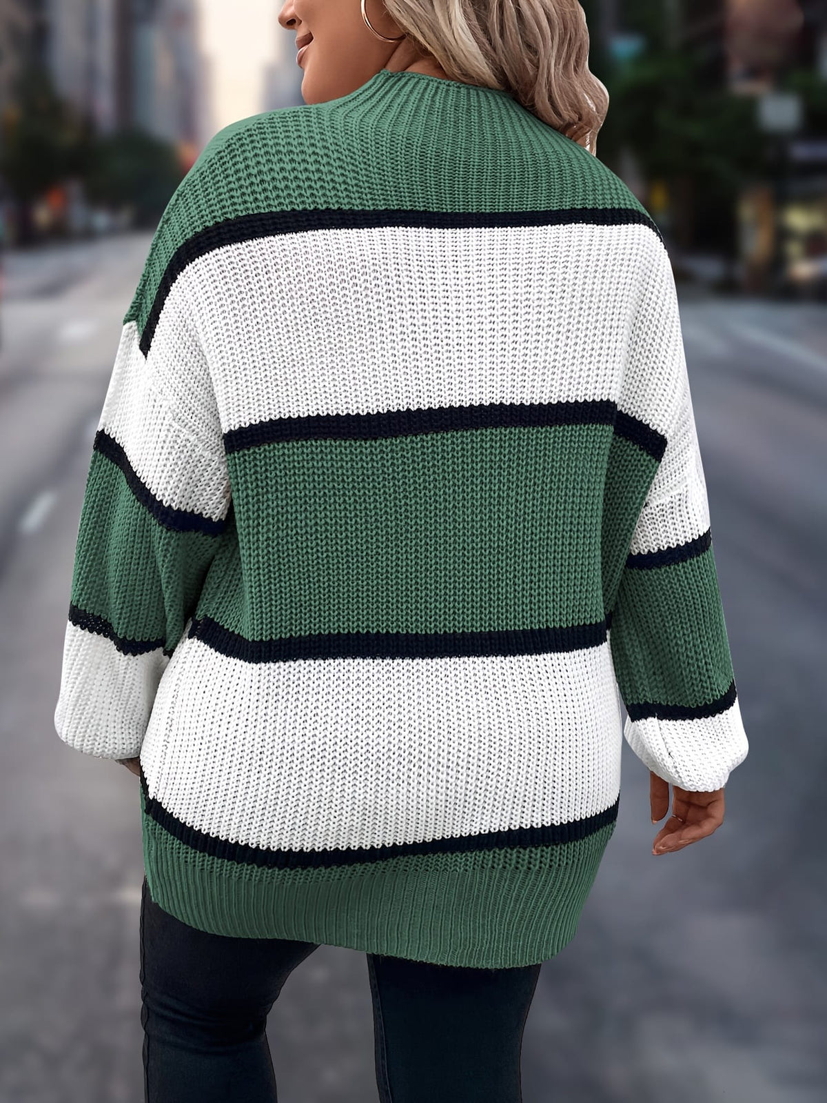 jkthpu-45 Chic Plus-Size Striped Sweater for Women - Cozy