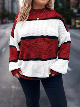 jkthpu-45 Chic Plus-Size Striped Sweater for Women - Cozy