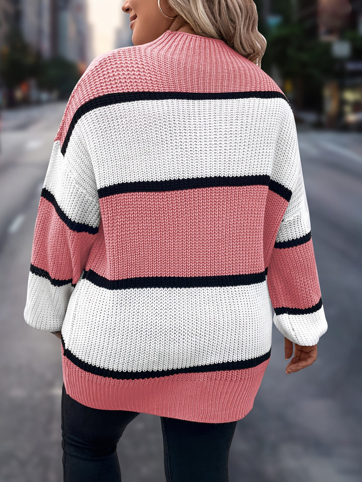 jkthpu-45 Chic Plus-Size Striped Sweater for Women - Cozy