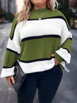jkthpu-45 Chic Plus-Size Striped Sweater for Women - Cozy