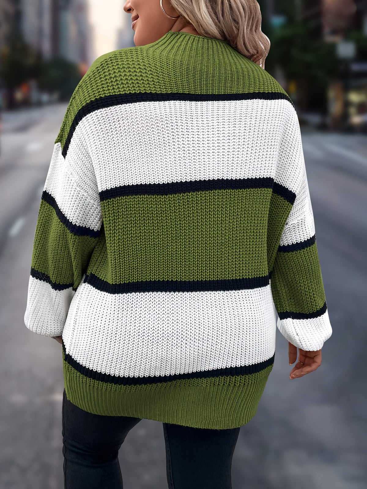 jkthpu-45 Chic Plus-Size Striped Sweater for Women - Cozy
