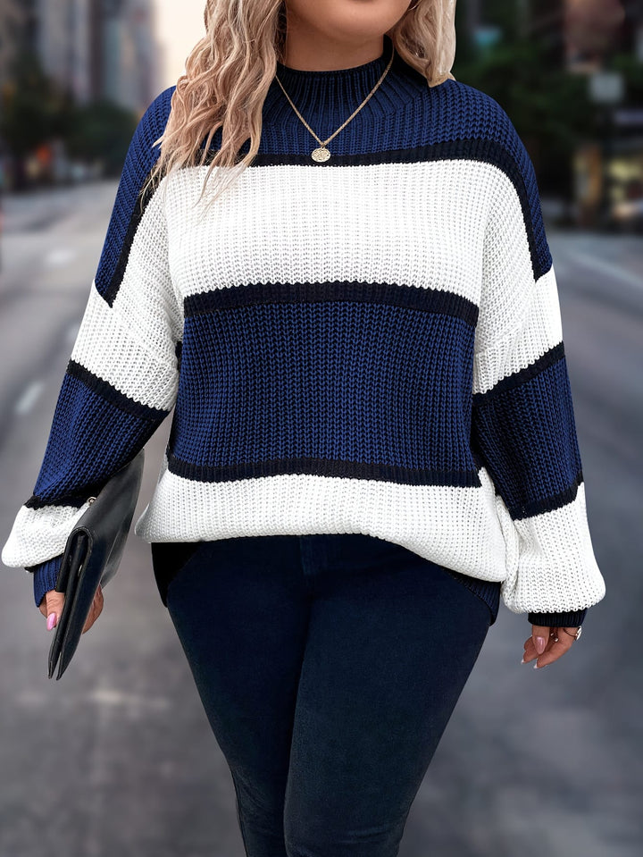 Chic Plus-Size Striped Sweater for Women - Cozy