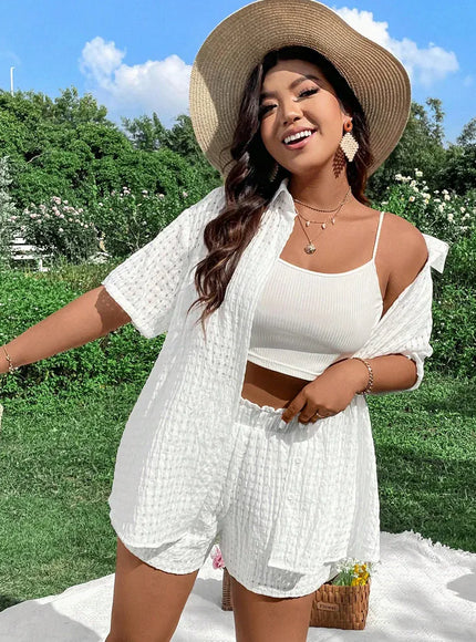 KissICON Co-ord Sets Chic Plus Size Summer Knit Cutout Beach Suit