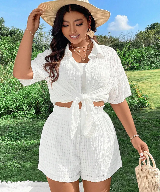 KissICON Co-ord Sets Chic Plus Size Summer Knit Cutout Beach Suit