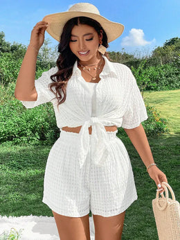 KissICON Co-ord Sets Chic Plus Size Summer Knit Cutout Beach Suit