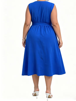 KissICON Dresses Chic Plus Size Summer Solid CrossSlit Belted Maxi Dress