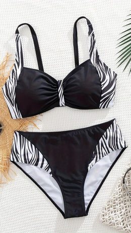 jkthpu-45 Chic Plus Size Zebra HighWaist Bikini Stretchy Washable